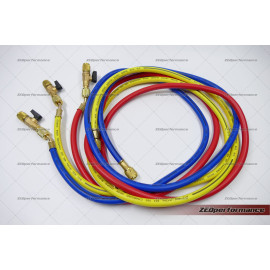 AC charging hoses with shut-off valves