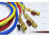AC charging hoses with shut-off valves