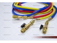 AC charging hoses with shut-off valves