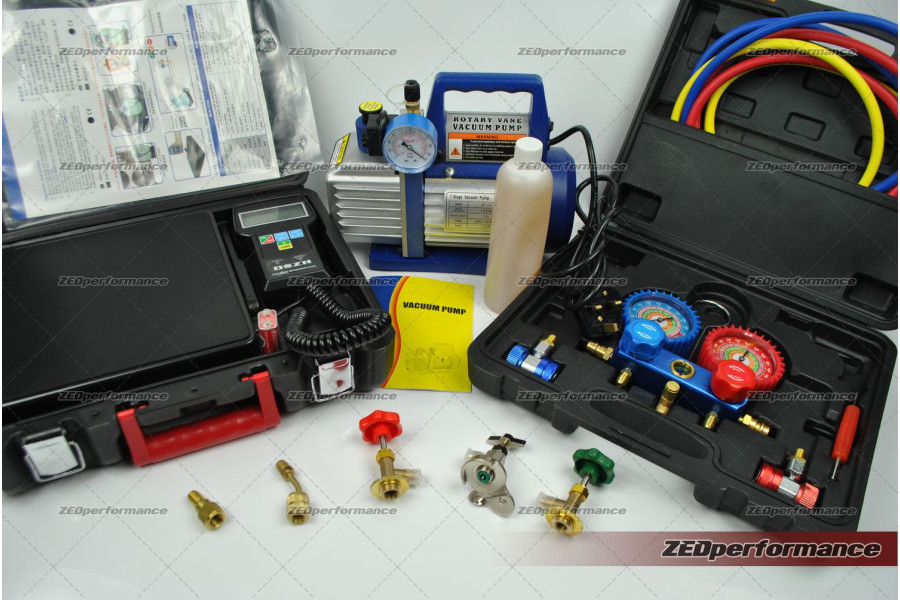 Air conditioner recharge tool kit