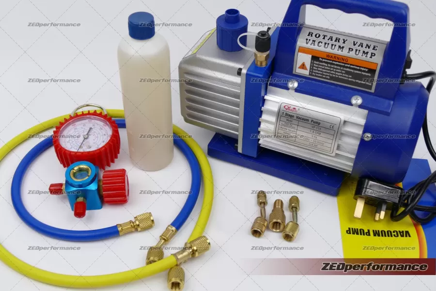 AC recharge vacuum pump with single gauge 