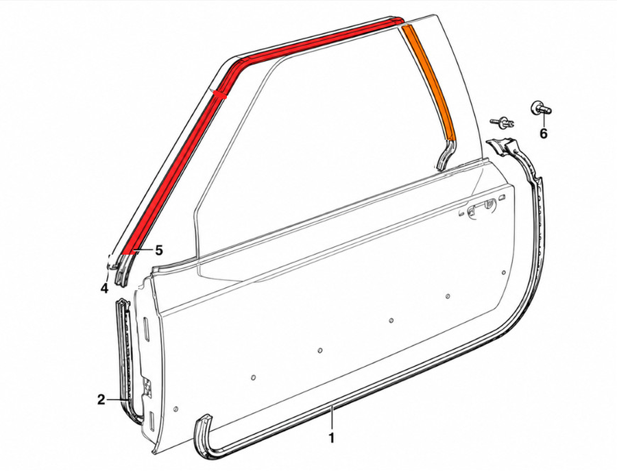 BMW E24 upper and upper-side door weatherstrip seals